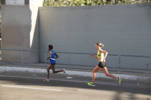 Mid-race with Jane Kibii who took first.  I raced well and even though I was 2nd, I was able to have a strong finish.  It's not always about the PR's.